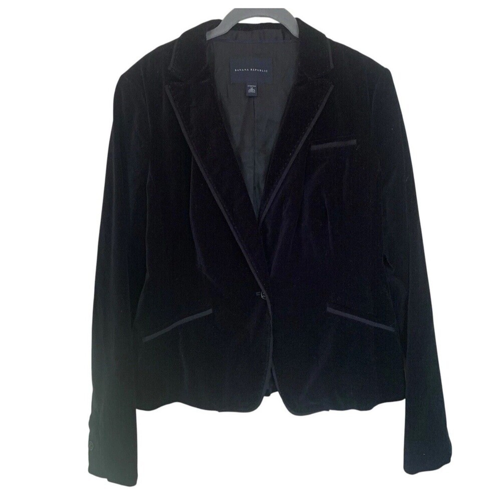 Banana Republic Black Velvet Blazer Womens Size 12 Single Button Career Workwear